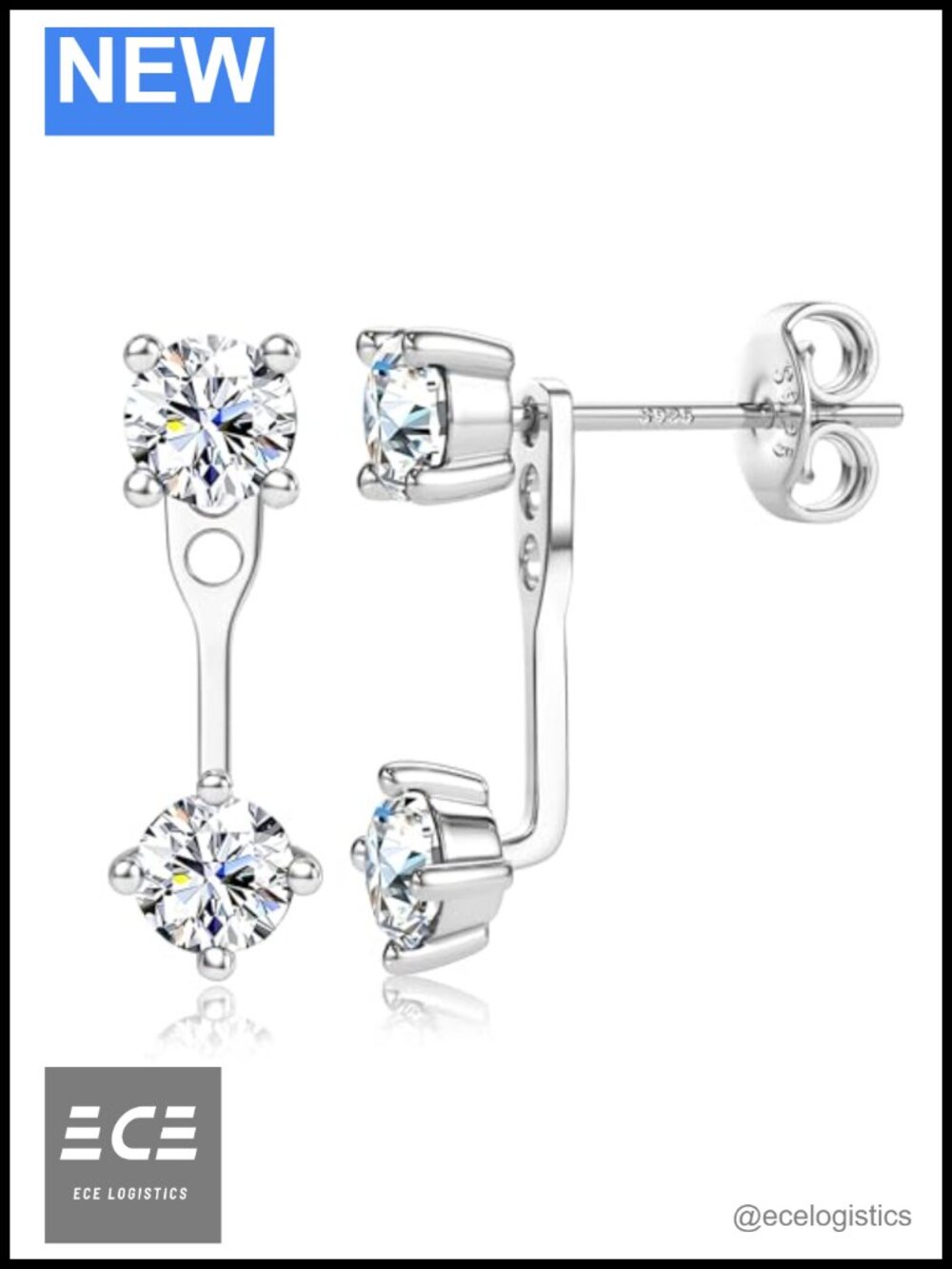 Moissanite Stud Earrings 925 Sterling Silver 18K Gold Earring Jacket